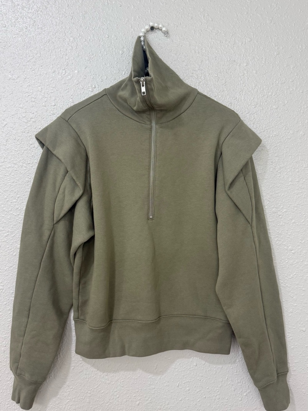 FRAME Denim women’s Military Shoulder Detail Half Zip Sweatshirt Sz Small - Picture 2 of 8